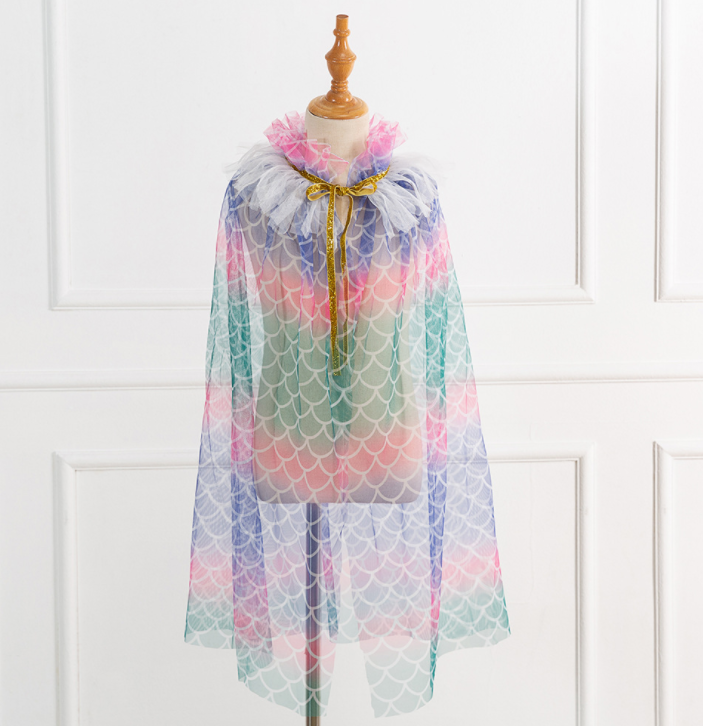 Girls Princess Children Shawl Kids Dress Birthday Wedding Party Cape Baby Tulle Coat Beach Wear Outfits Mermaid Cloak