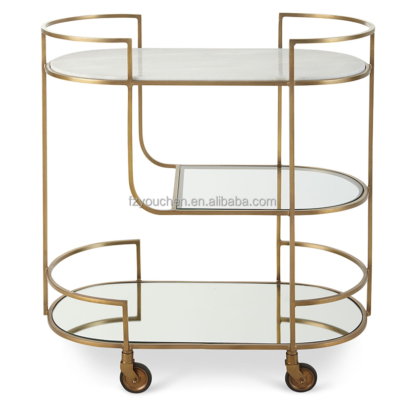 Home Kitchen Serving Cart metal gold Bar Buffet Cart