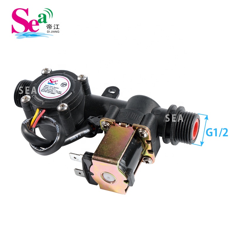 SEA YF-YTF01 BSP G1/2" DN20mm Electronic Hall Water Flow Sensor 1-30L/min Digital Flowmeter with Solenoid Valve