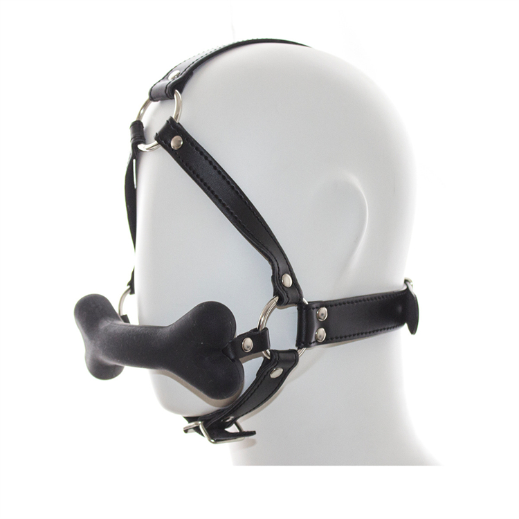 Leather Restraint Slave Cosplay Bondage Hood Head Harness Mouth Ball Gag