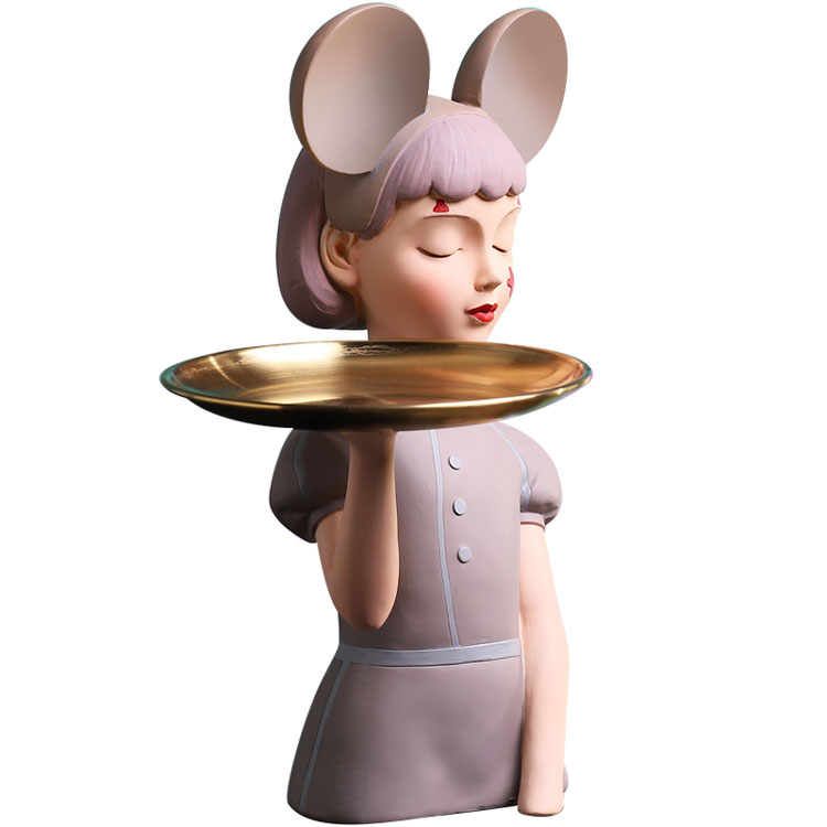 Girl Statue Sculpture Living Room Home Decor Sculpture Luxury Desktop Small Ornaments Multi-function Tray Statuette