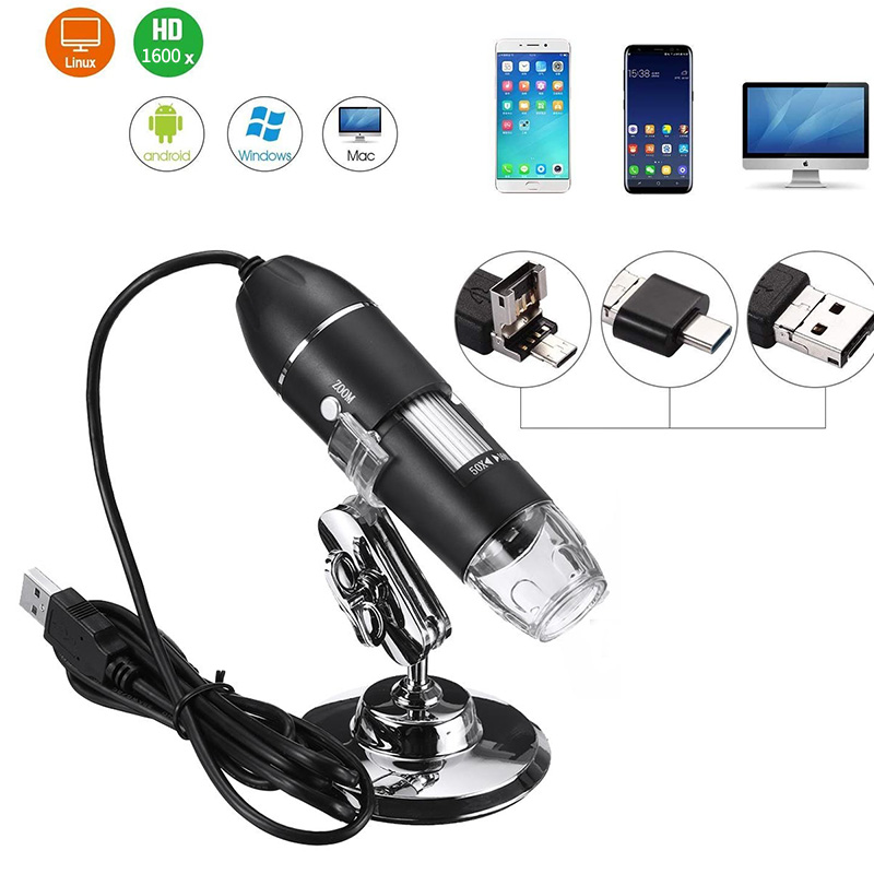 Цифровой USB микроскоп 50-1080 x, 8 светодиодов, увеличительное стекло с металлической подставкой, камера-эндоскоп 2 МП P для телефона, ПК, проверка измерений