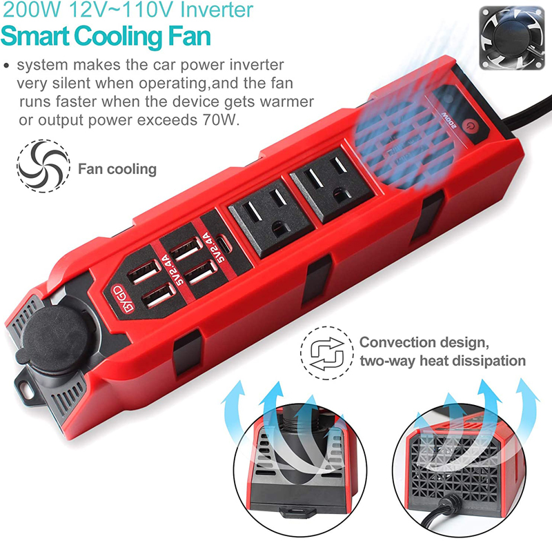 DC 12V to AC 110V car power inverter 200W modified sine wave power inverter with type-c port