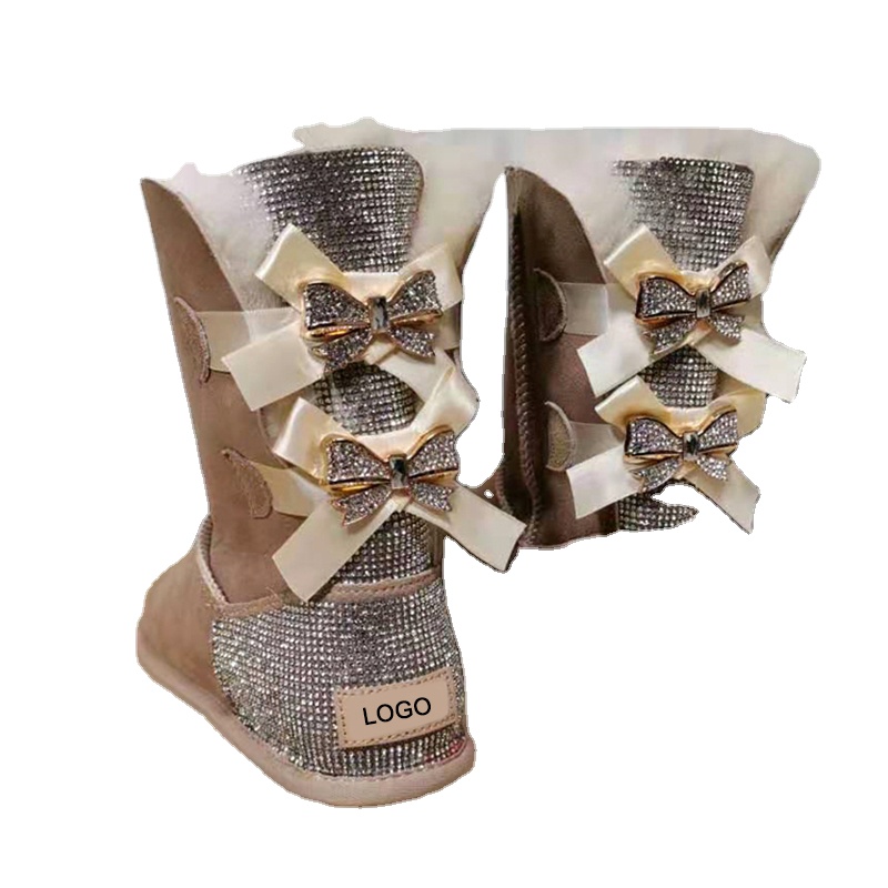 New Style Bow Women's Boots, High Quality Warm Soft Long Fur Boots Women Boots in winter