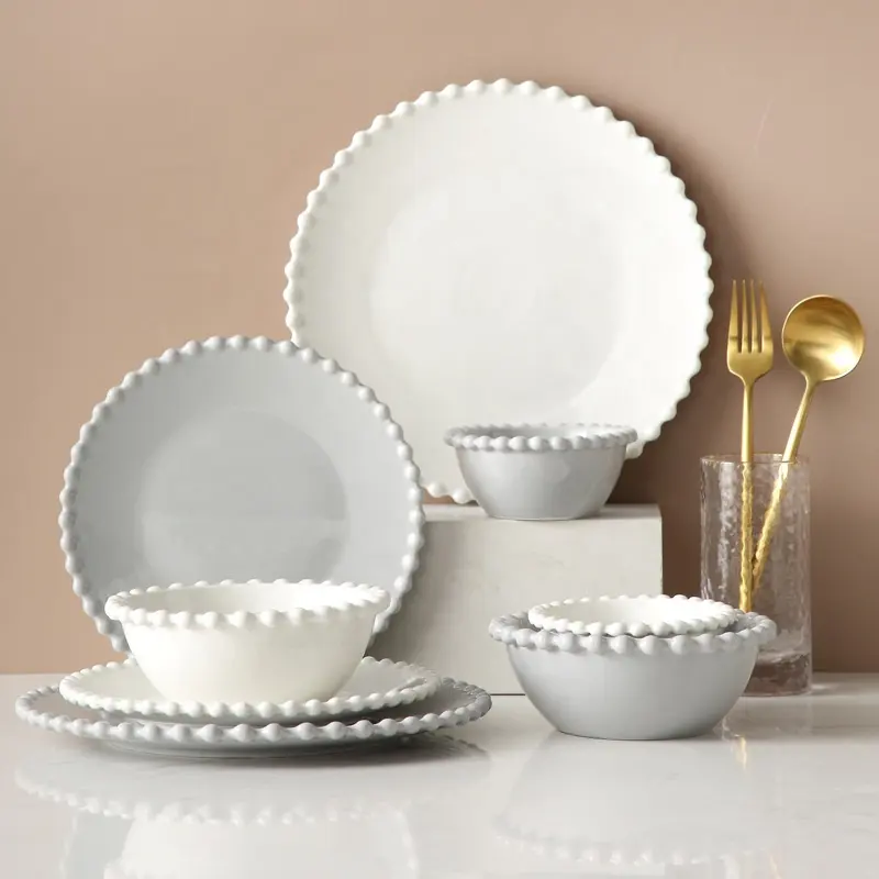 Nordic Creative Pearl Edge Plate Ceramic Dishes Tableware Household Western Steak Plate