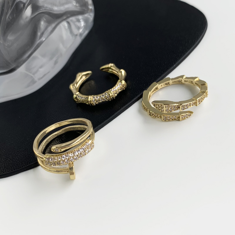 Vershal Engagement Wedding Rings Gold Plated Paved Minimalist Snake Bone Ring Woman Jewelry
