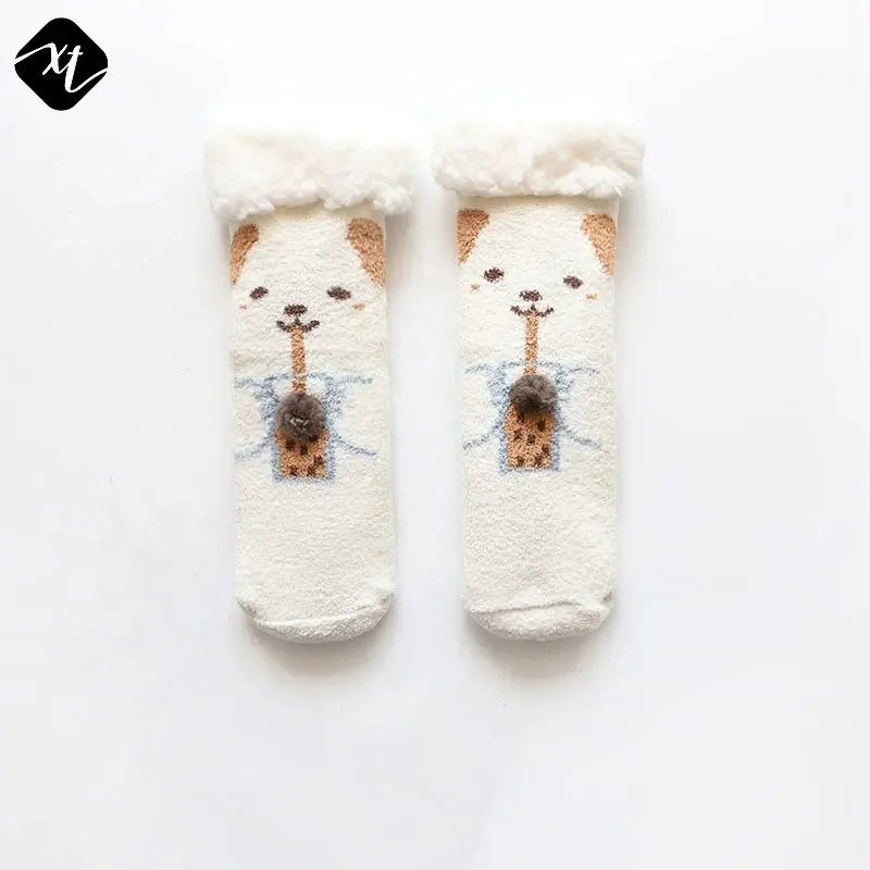 Socks Manufacturer Wholesale Christmas 3D Cartoon Animal Funny Fuzzy Winter Anti Slip Kids Adult Women Warm Slipper Socks