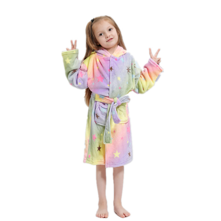 Animal Rainbow Unicorn Hooded Bathrobes For Boys Girls Pyjamas Nightgown Kids Sleepwear Robe