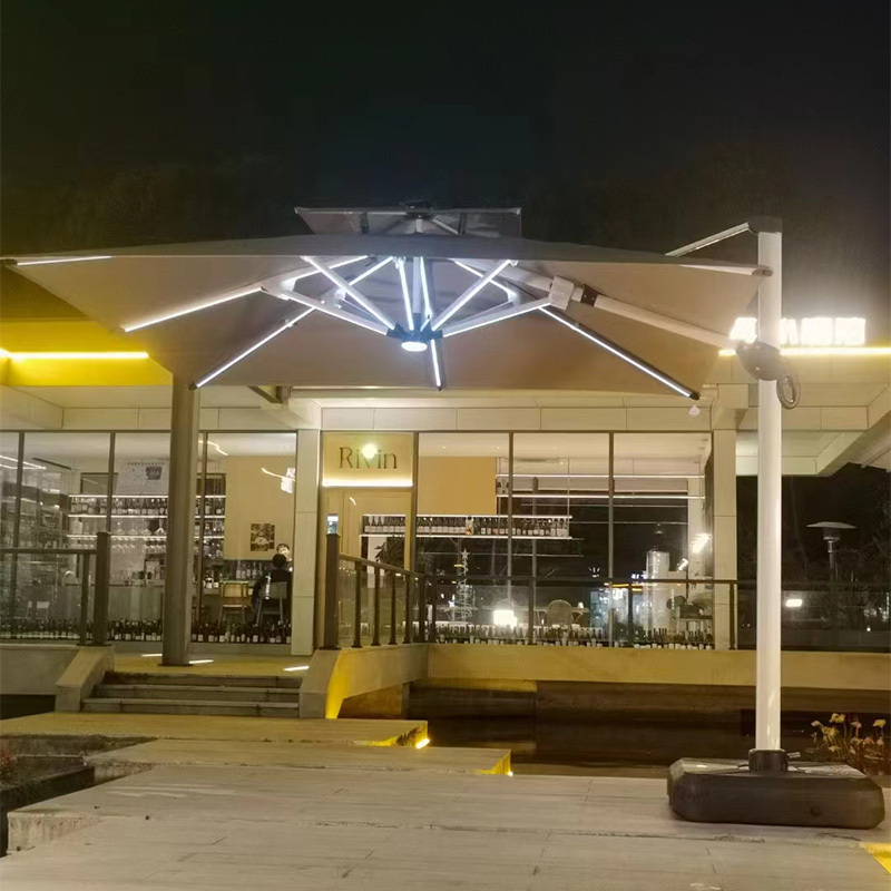 Polyester Waterproof Canopy Umbrella Sunshade Offset Beach Umbrella with Handle Crank Ideal for Patio Backyard and Beach