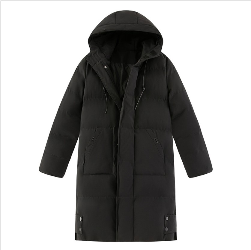 Medium and long loose large men's cotton clothes solid color hooded thickened trend coat cotton clothes