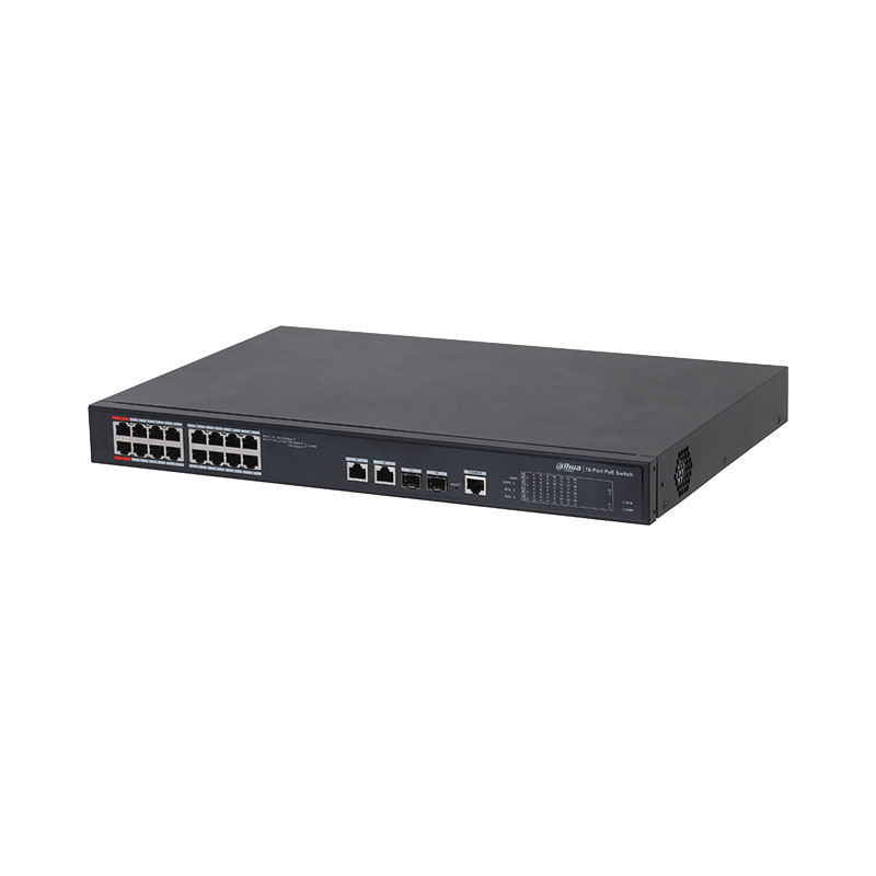 Сетевой видеорегистратор Dahua PFS4218-16ET-190 16-портовый 100 Мбит/с + 2 порта гигабитный управляемый коммутатор питания через Ethernet красный порт поддерживает 90W IEEE802.3bt