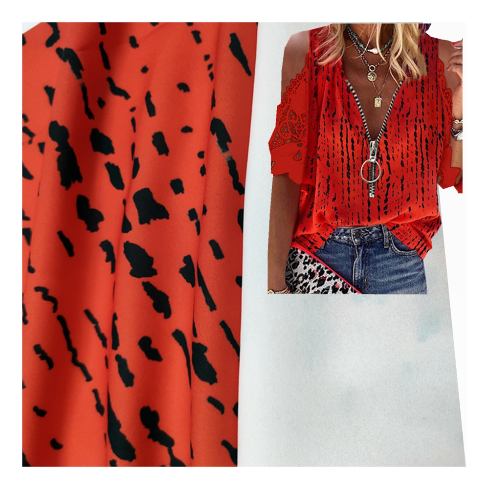 2021 Fashion Design Digital Printed Polyester Chiffon Fabric Shirt Dress