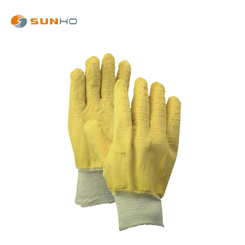 Sunnyhope Yellow crinkle latex full coated Woven liner. Knit wrist gloves