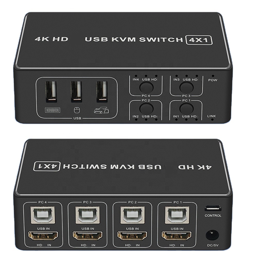 4K USB KVM Switcher Box 4 Port 4K HDim-Compatible USB KVM Switch KVM Console Hub For PC Keyboard Mouse(For PS2 Interface)
