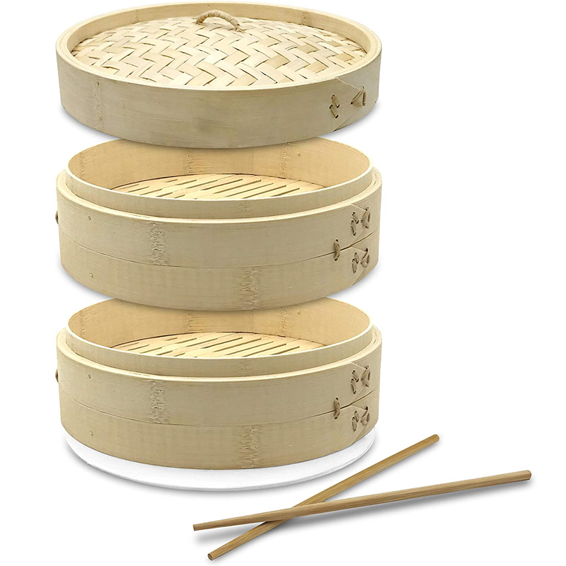 10 inch 2 tiers asian kitchen bamboo food steamer