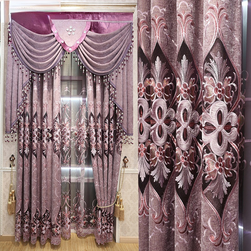 Custom luxury European embroidered curtains high-end semi-blackout window curtains fabric for the living room