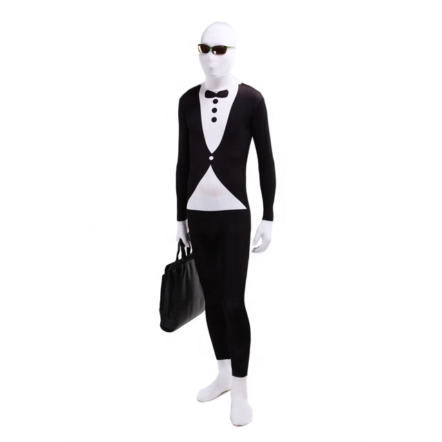 Trendy black Glow Tuxedo Pattern Gentlemen Lycra Spandex Halloween Costume Multi-Color Zentai Suit Cosplay Body Suit