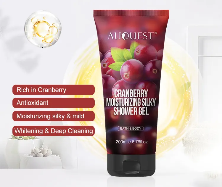 OEM/ODM Private Label Organic Natural Cranberry Oil Skin Shower Gel Brightening & Moisturizing Body Wash Liquid Soap