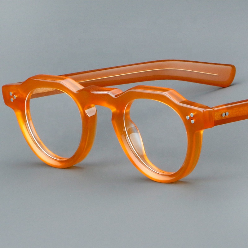8013 Luxury Vintage Acetate Round Blue blocking Glasses Eyeglasses Frames For Women 2024