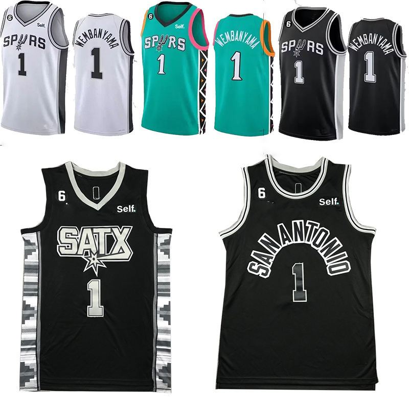Мужская 2022/23 San Antonio #1 Victor Wembanyama 21 Tim Duncan с нашивкой № 6