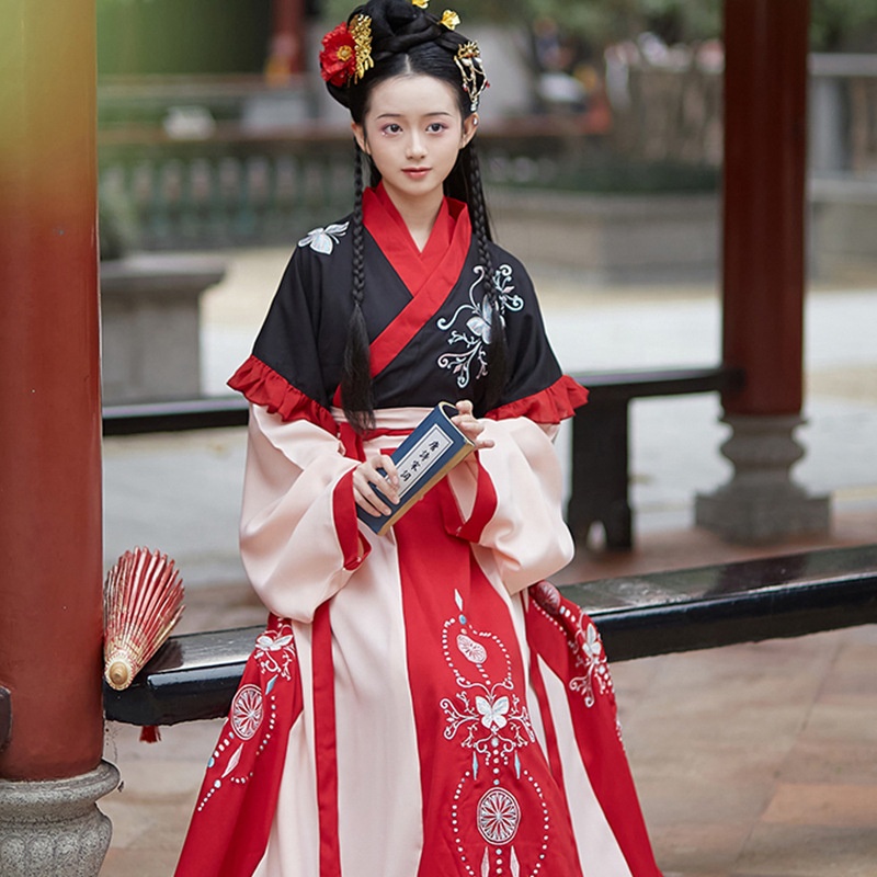 Оптовая продажа, традиционное китайское платье Hanfu с длинными рукавами и вышивкой для взрослых женщин