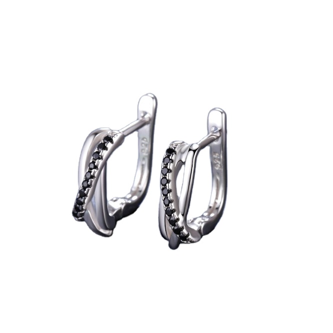 Genuine 925 Sterling Silver Jewelry Black Spinel Stone Cute Stud Earrings for Women