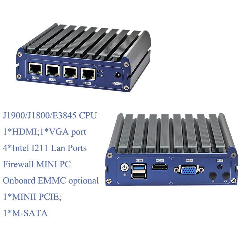 ATOM E3845 VPN сервер Мини ПК с 4 Гб оперативной памяти quad core Безвентиляторный pfsense брандмауэр Мини ПК с сенсорным экраном 4 порта Lan (локальной сети маршрутизатор с поддержкой AES-NI