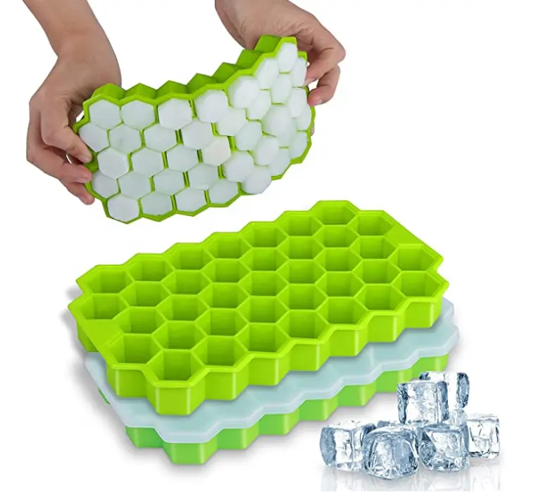 High quality ice cube mold 37 Cavity honeycomb design hexagon Ice cube tray with silicone lid bpa-free