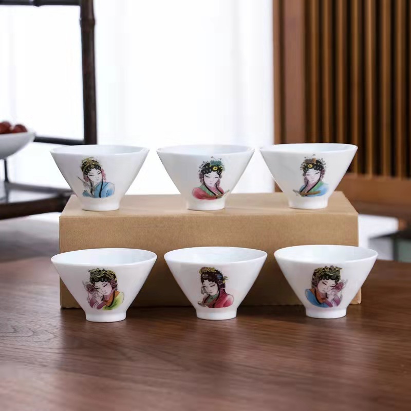 55ml Chinese Classical Style White Ceramic Tea Cup Set Handpainted Ceramic Sake Cups China Kung Fu Teacup Sets