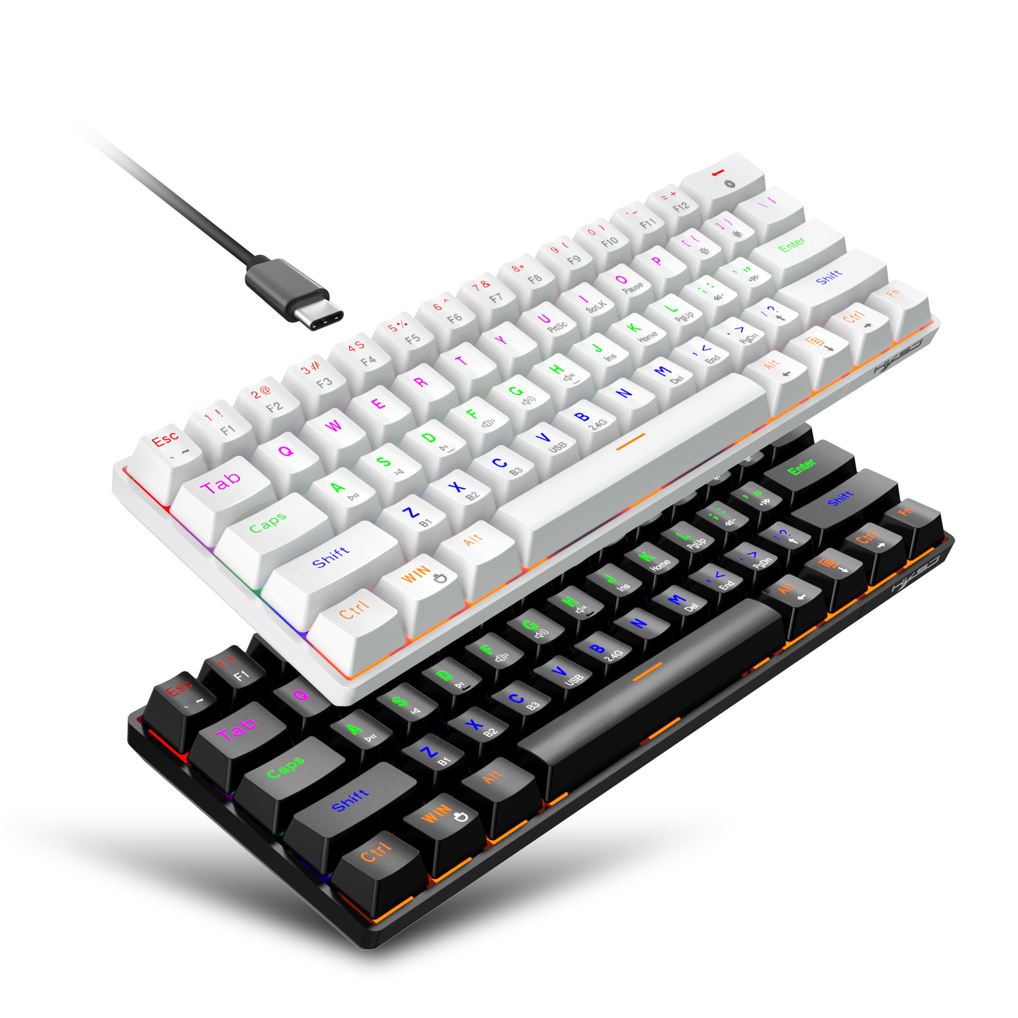 HXSJ L800 61-ключ с тремя режимами RGB проводной и беспроводной BT механическая клавиатура зеленая ось игровой офисный ABS встроенный 2200mA пятно