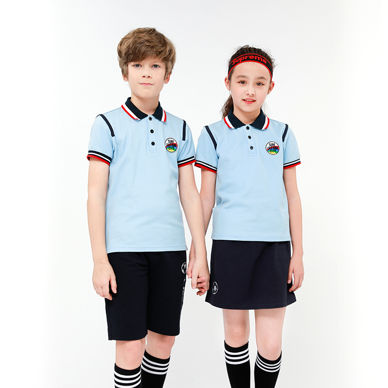 OEM Primary Middle High School Uniforms solid sports track suit wear for students polo shirts tipped collar and cuff