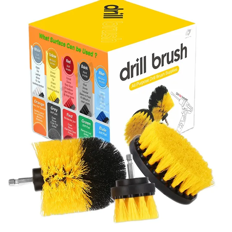 3 PCs Electric Drill Wheel Cleaning Brush Set Power Scrubber Brush Set for Car Wash Use Set