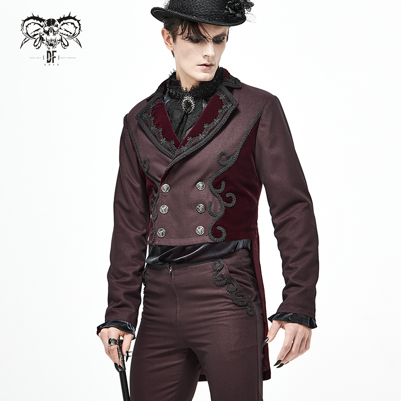 CT17402 patchwork double breasted wine suit collar flower shape braid formal party evening dress gentlemen coats