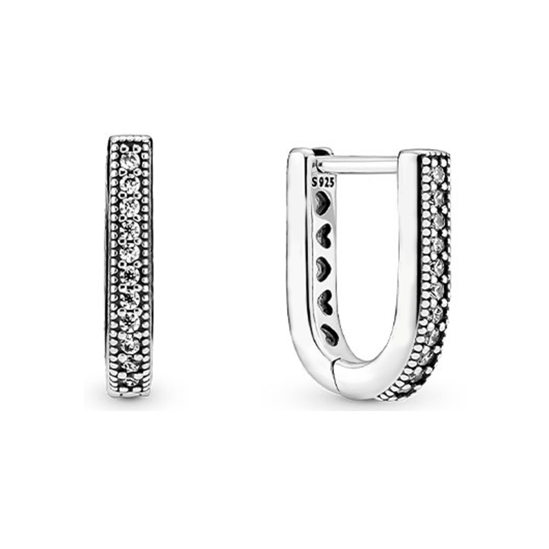 2021 New 100% Real 925 Sterling Silver Jewelry U-shaped Hoop Earrings for Women Teen Girls Gift Clear CZ Earring Brincos