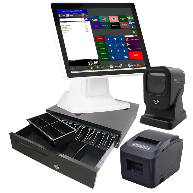 Полный комплект розничной одноэкранной точки продажи pos-система для супермаркета все в одном аппарате кассовый аппарат