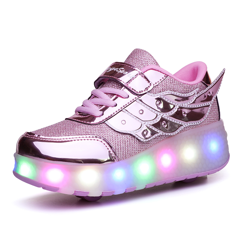 Big Kids Boys 7 Colors Changed Light Up Outdoor Sport Fashion USB Charging Girls' Roller Skate Shoes Patines Para Mujeres