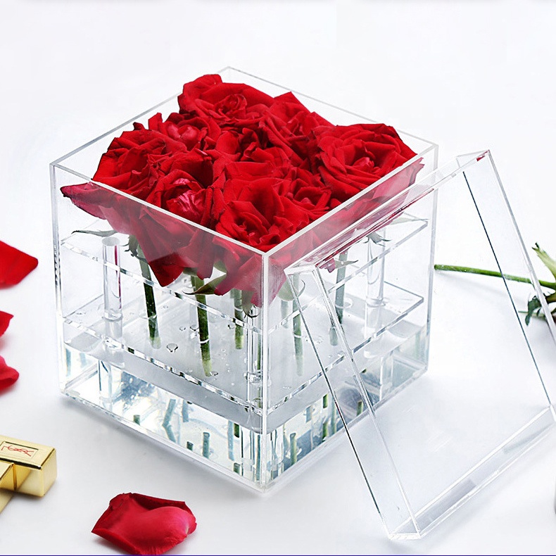 Gift box eternal rose box can be stored in water storage square transparent acrylic flower box
