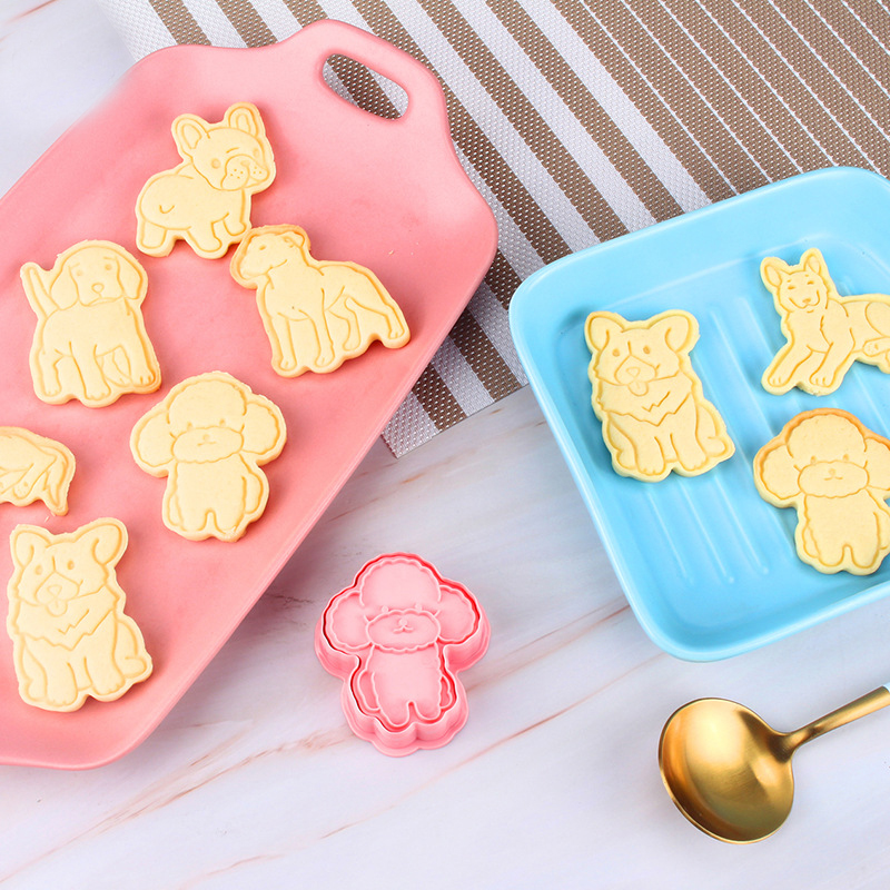 Kitchen Baking Tools Fondant Cutters 6pcs/set Pink Color Animal Cookie Cutters Dog Cookie Molding Biscuit Mold