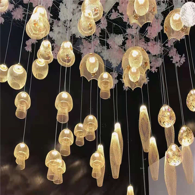 New wedding props10Head wrought iron plating mushroom luminous chandelier hotel wedding stage decoration ceiling lamp