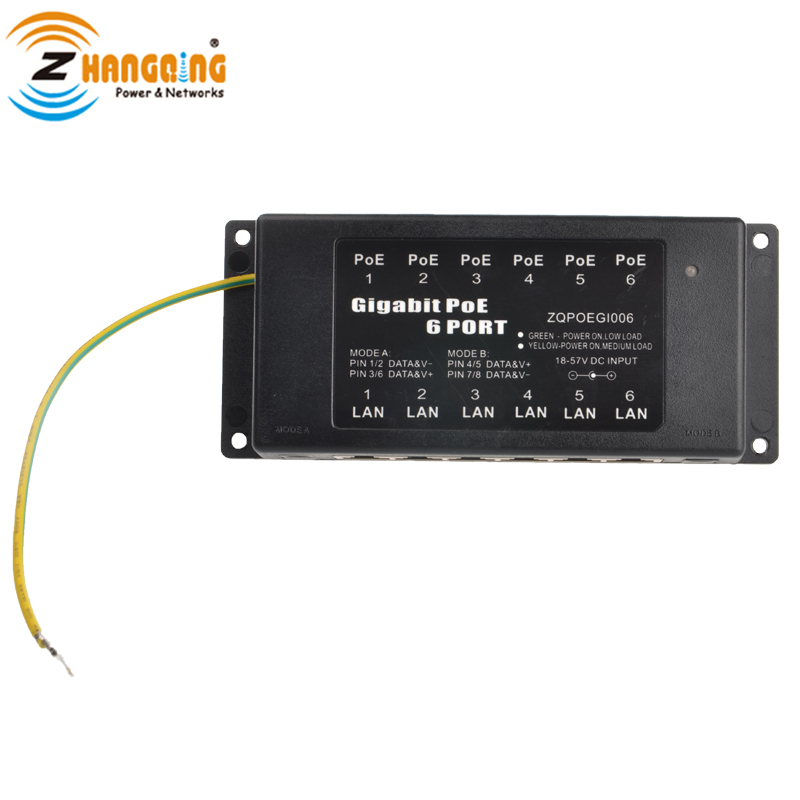 10/100/1000 Power over Ethernet injector 6 port wall mount gigabit passive POE injector 802.3af/at or 24V