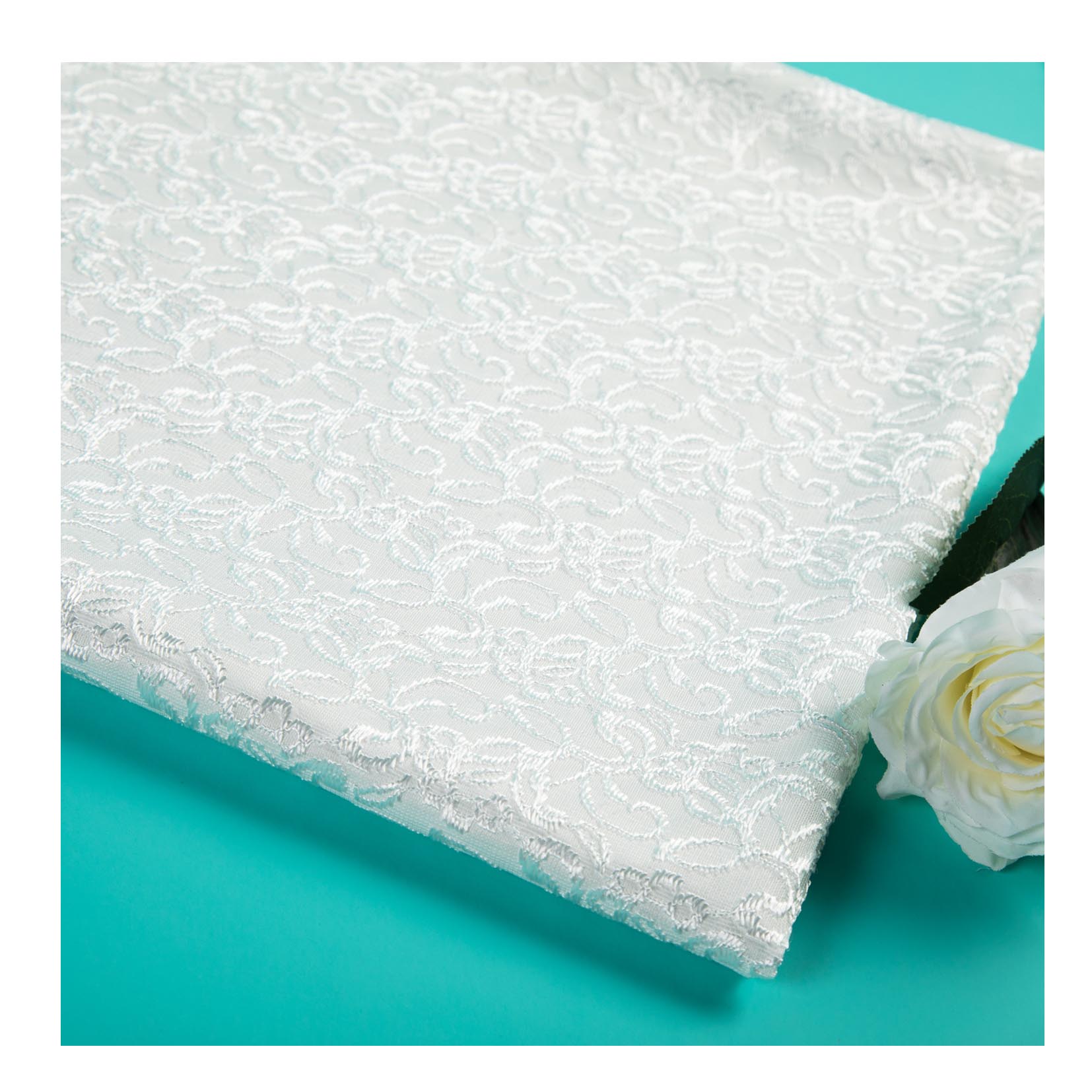 High quality white color polyester glitter sequined lace fabric for dresses