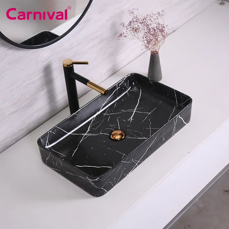 Cabinet countertop bathroom cheap fashion black marble pedestal wash basin