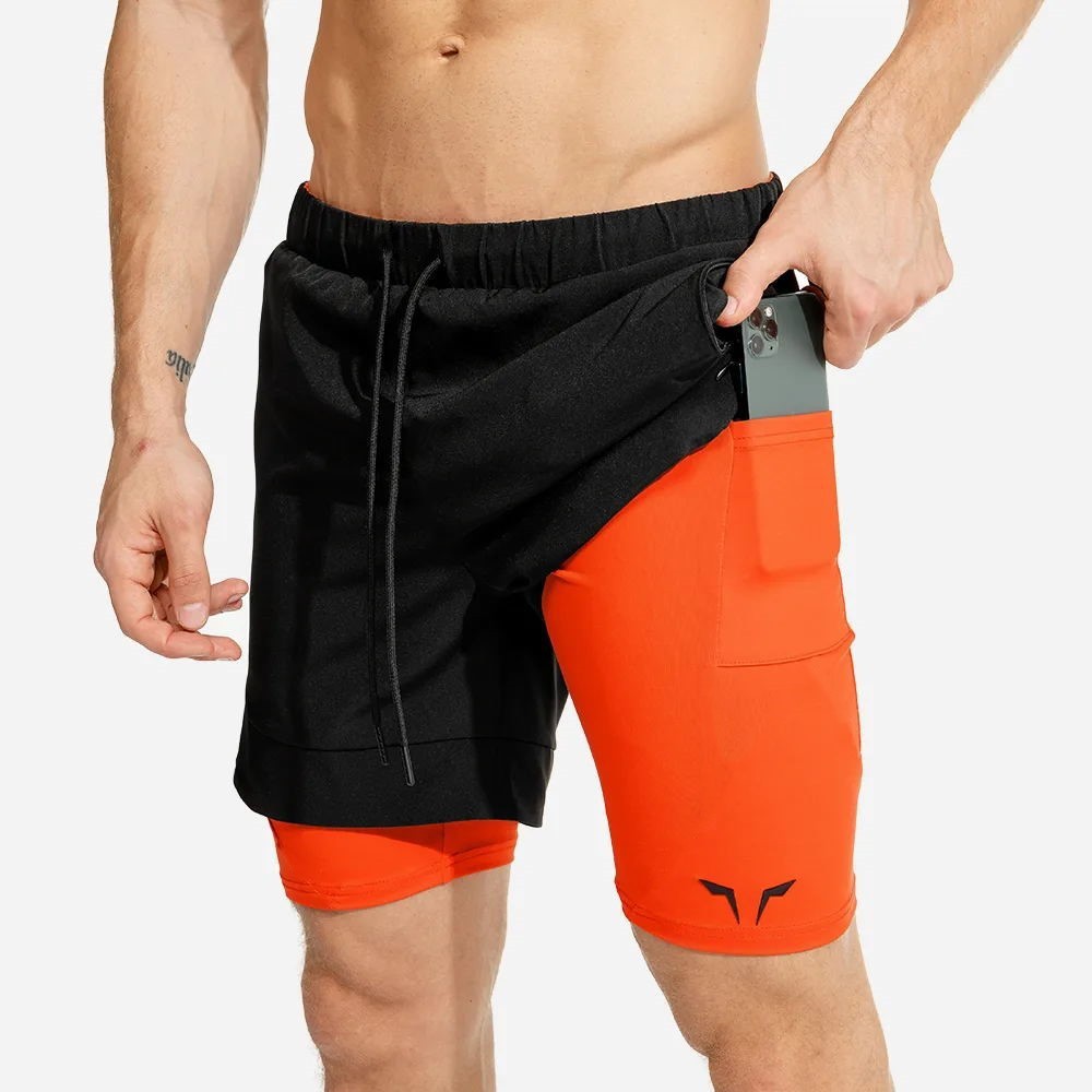 New Design Quick Drying Breathable Men Sports Shorts Workout Running 2 In 1 Double-Deck Training Gym Shorts With Pockets