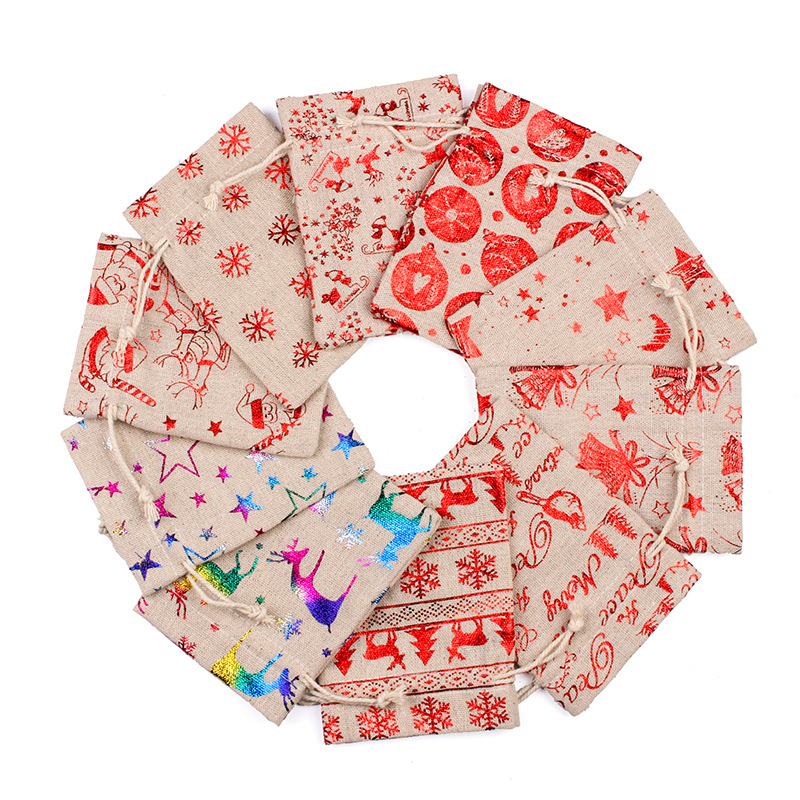 Cute Patterns Christmas Cotton Candy Bags for Gift Drawstring Jute Packaging Pouch