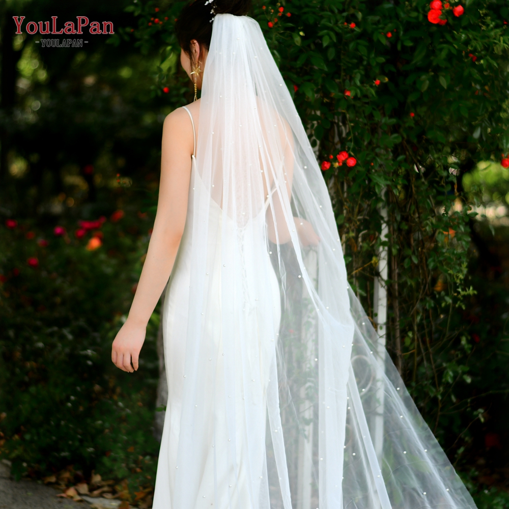 YouLaPan V10 Wholesale Custom Length Pearl Beaded Retro Party Bridal Cathedral Wedding Veil And Accessories