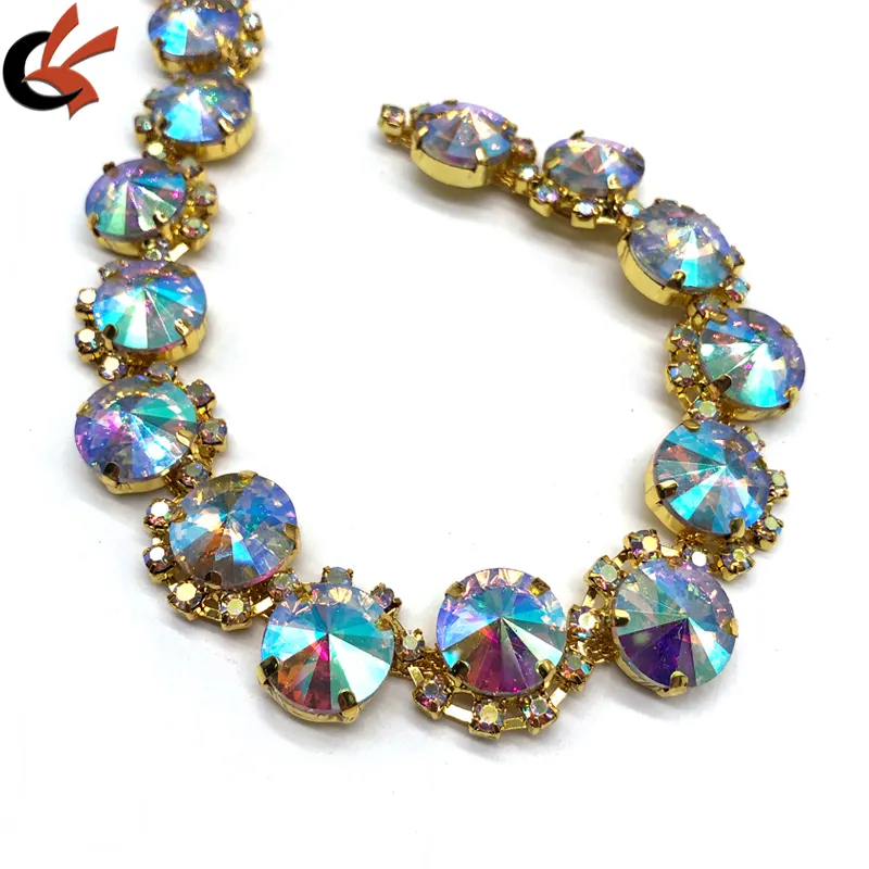 shine S-shape diamond rhinestone trim gold plating flatback glass crystal decorative chain clothing accessories