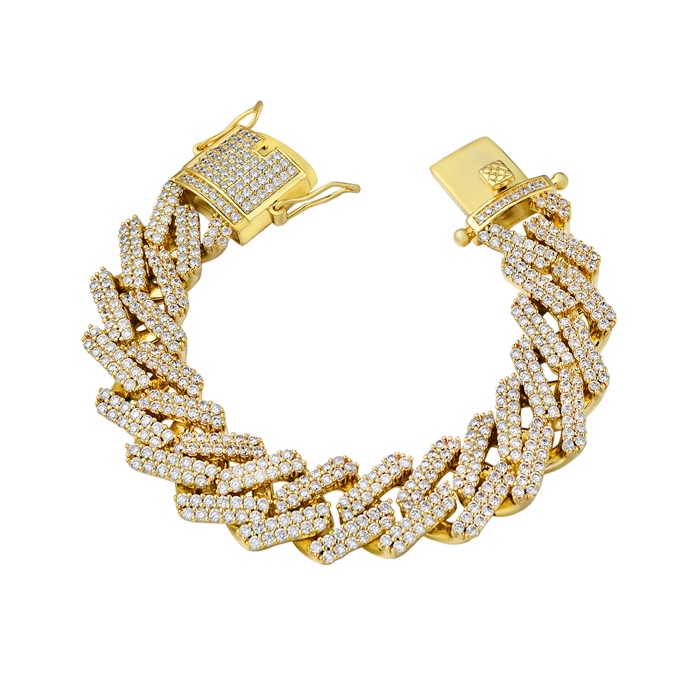 Hip Hop Men Iced Out Moisssanite Diamond 925 Sterling Silver 18mm Real 14K Gold Plated Miami Cuban Chain Link Bracelets