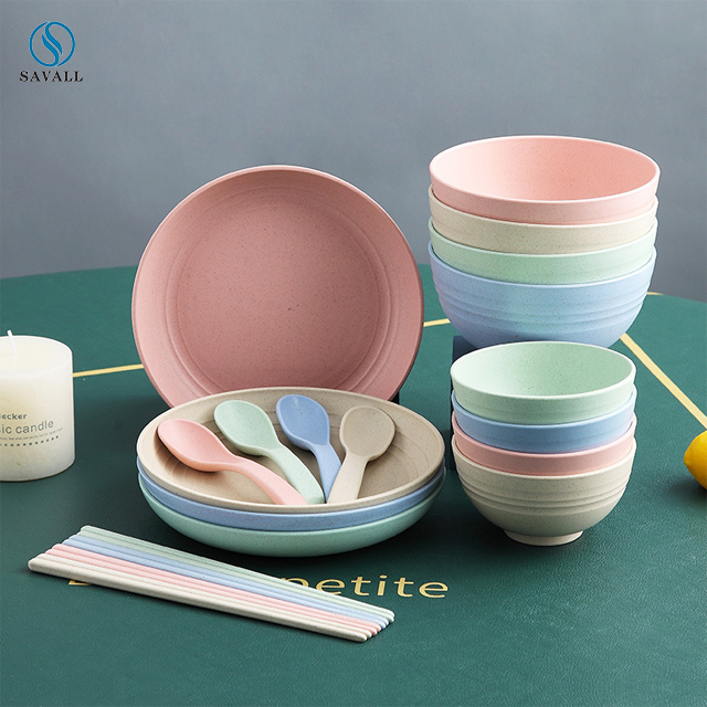 Savall HoReCa OEM Round wheat dennerware set plate ODM dinnerware set bowl spoon dish for reataurant hotel