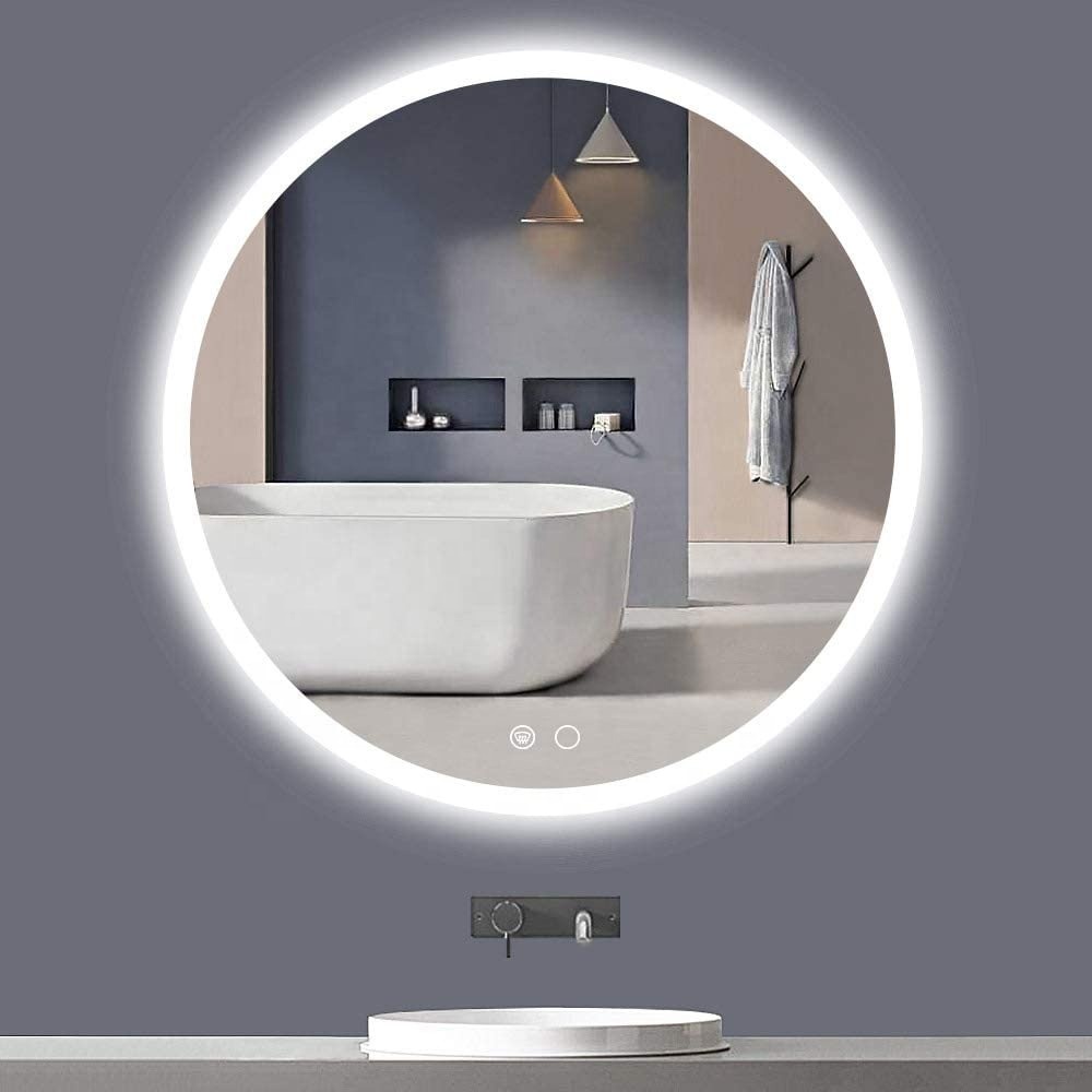 Guzex LED круглое зеркало 32-дюймовый ванная комната косметического зеркала Анти-туман круг настенный затемнения зеркало для макияжа с подсветкой