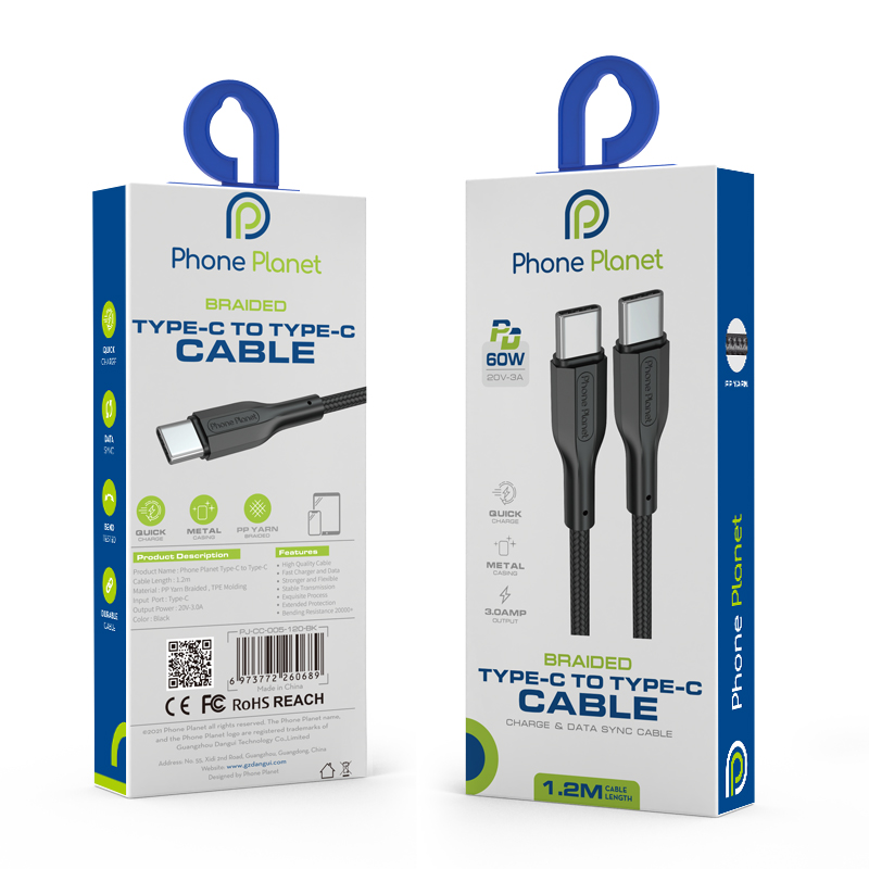 Кабель usb Type c для быстрой зарядки телефона, 60 Вт, 3 А, 1,2 м, 2 м